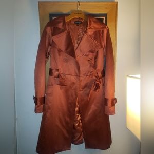 BEBE  Satin Trench Coat Sz Small Rich Sienn Brown